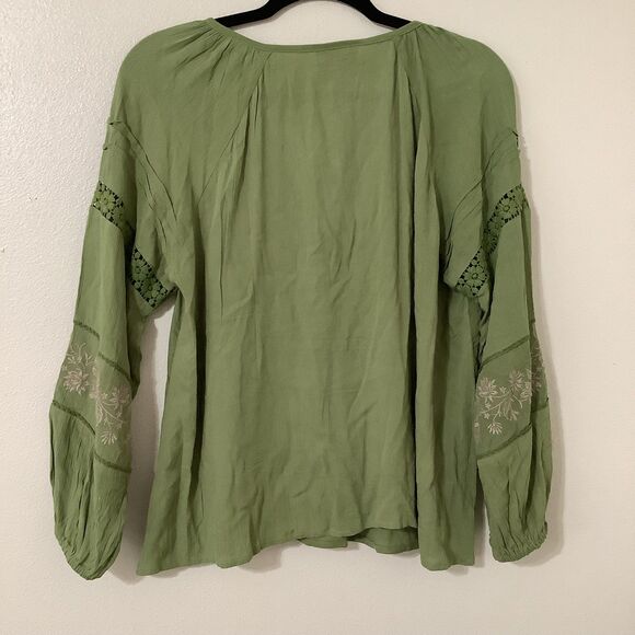 Green Bohemian Hippie Boho Renaissance Fair Cottagecore Fairy Peasant Blouse XL - Picture 5 of 7